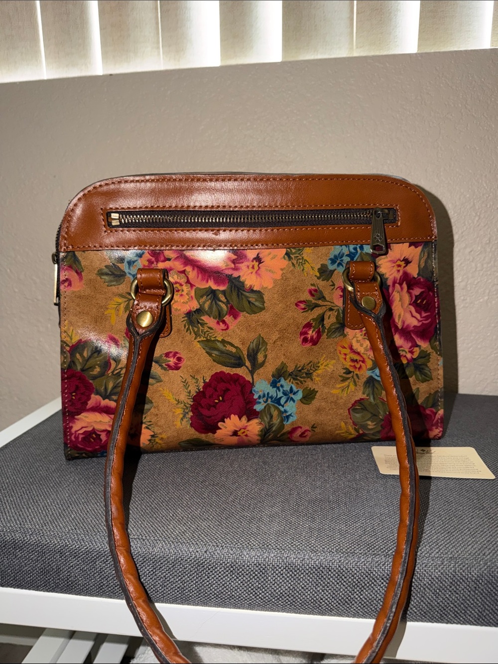 Patricia Nash Floral Tote Bag with Brown Leather Trim - Brown Floral